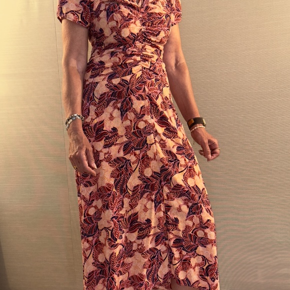 A.L.C. Elodie Printed Waist Gathered Midi Dress Pink/Blue - Picture 5 of 5